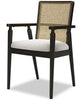 Shaw Dining Arm Chair with Polyester Fabric, Cane-Look Woven Back - Black | Chaise de salle à manger Shaw en tissu de polyester avec accoudoirs et dossier tissé d’apparence canne - noire