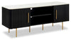 Kort & Co. Capri 60” Modern TV Stand with White Sintered Stone Top, Storage and Cable Management for TVs | Meuble pour téléviseur moderne Capri de Kort & Co. de 60 po avec dessus en pierre frittée blanche, rangement