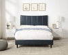 Paseo Platform Bed in Navy Vegan-Leather Fabric - Full Size | Lit plateforme rembourré Paseo en tissu de cuir végétalien bleu marine - format lit double