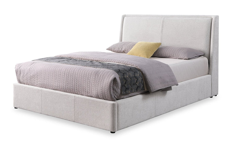 Nico Upholstered Storage Platform Bed in Polyester Taupe Fabric, Hyrdraulic Lift  - Queen Size
