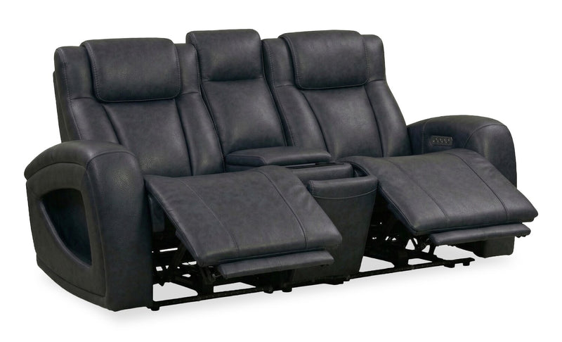 Shaquille O’Neal Home Titan 81\" Genuine Leather Power Reclining Loveseat with Shaq-o-pedic Comfort – Black