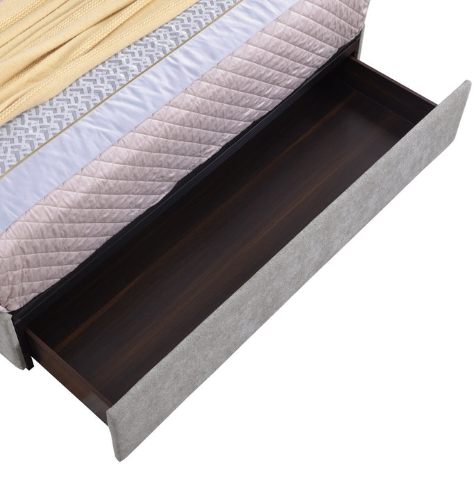 Amos Upholstered Storage Bed Base in Grey Fabric with 3 Built-in Drawers  - King Size
