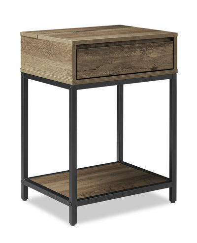 Akio Bedside 1-Drawer Nightstand with Lift-top Storage, 18"W x 25.75"H - Brown/Black | Table de nuit Akio de 18 po (l) x 25,75 po (H) à 1 tiroir avec dessus relevable et rangement - brune et noire