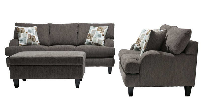 Made in Canada Nofia 44\" Chenille Fabric Storage Ottoman with Wood Legs - Charcoal Grey