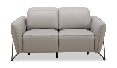 Riviera Top-Grain Genuine Leather Power Reclining Loveseat - Light Grey | Causeuse à inclinaison électrique Riviera en cuir véritable de qualité supérieure - gris clair