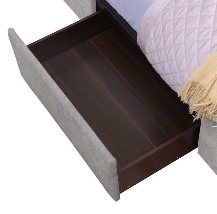 Amos Upholstered Storage Bed in Grey Fabric with Tufted Headboard & 3 Built-in Drawers - Full Size