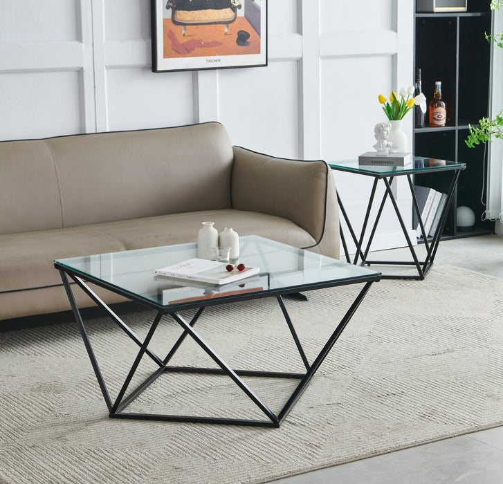 Prism 31.5\" Modern Glass Top Coffee Table – Glass with Metal Base 