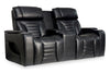 Zen 75.5" Leather-Look Fabric Power Reclining Massage Loveseat with Refrigerator Console - Black | Causeuse de massage à inclinaison électrique Zen de 75,5 po en tissu d’apparence cuir avec console réfrigérée - noire