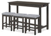 Noah 60” Modern Dining Table with 3 Counter-Height Stools and USB Ports - Grey