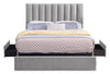 Amos Upholstered Storage Bed Base in Grey Fabric with 3 Built-in Drawers  - King Size | Base de lit de rangement Amos rembourrée en tissu gris avec 3 tiroirs intégrés - format très grand lit