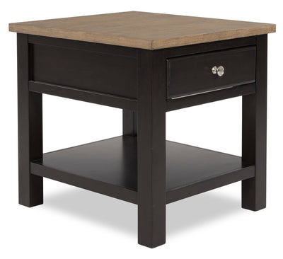 Wells 24" Solid Wood End Table with Storage and Shelf - Two Tone Brown | Table de bout Wells de 24 po en bois massif avec rangement et tablette - deux teintes de brun