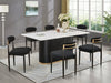 Kort & Co. Capri 7pc Dining Set with Table & 6 Chairs, Gold Accent, Pedestal Base, 72"W - Black | Ensemble de salle à manger Capri de Kort & Co. 7 pièces avec table de 72 po (L), touches dorées, base piédestal et 6 chaises - noir