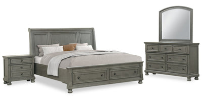 Chelsea 6pc Bedroom Set with Storage Bed, Dresser & Mirror, Grey - King Size | Ensemble de chambre à coucher Chelsea 6 pièces gris avec lit de rangement, commode et miroir - format très grand lit