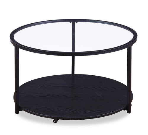 Kendal 31.5" Modern Round Glass Top Coffee Table with Casters - Black 