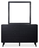 Milan 6pc Bedroom Set with Bed, Dresser, Mirror & Nightstand, Mid-Century Modern, Black - King Size | Ensemble de chambre à coucher Milan 6 pièces de style moderne du milieu du 20e siècle avec lit, commode, miroir et table de nuit, noir - très grand lit