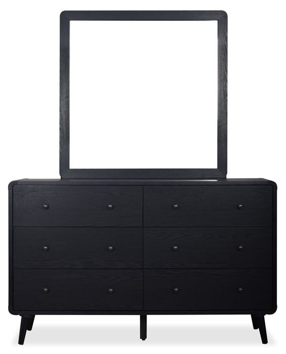 Milan 6pc Bedroom Set with Bed, Dresser, Mirror & Nightstand, Mid-Century Modern, Black - King Size