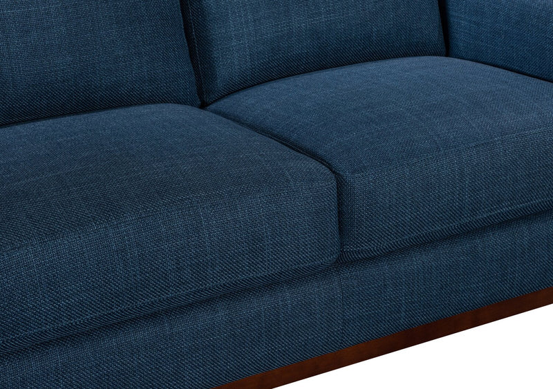 River 87\" Linen-Look Fabric Sofa with Wood Base and Legs - Blue
