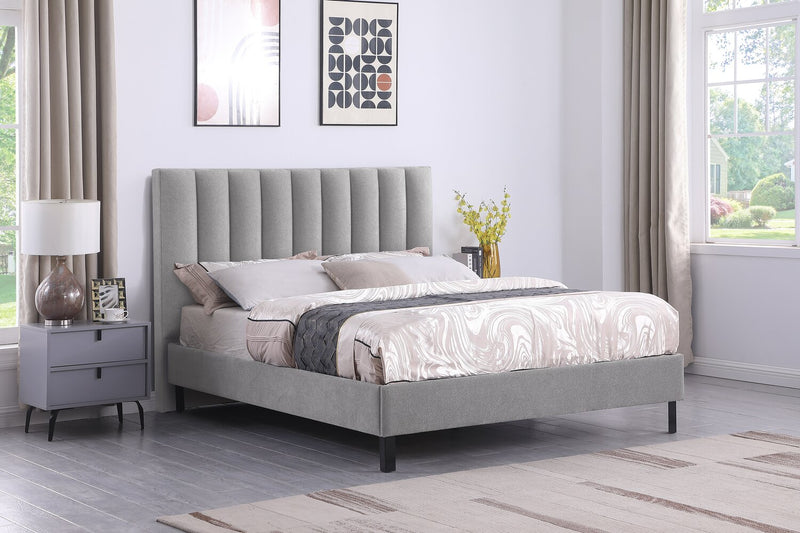 Amos Upholstered Platform Bed Base in Grey Fabric - Queen Size