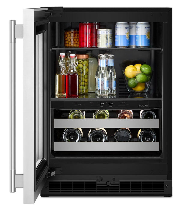 KitchenAid 24\" Beverage Centre with Wood-Front Racks – Black and Stainless Steel - KUBL524SSB