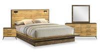 Silas 6pc Bedroom Set with Platform Bed, Dresser, Mirror & Nightstand, LED, Rustic Brown - Queen Size