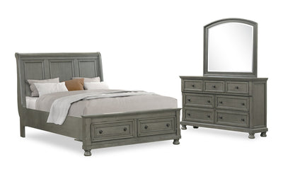 Chelsea 5pc Bedroom Set with Storage Bed, Dresser & Mirror, Grey - Queen Size | Ensemble de chambre à coucher Chelsea 5 pièces gris avec lit de rangement, commode et miroir - format grand lit