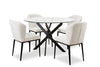 Zoe 5pc Dining Set with Table & 4 Chairs, Glass Top, Metal Geometric Base, 47\"W Round - Black & Ivory