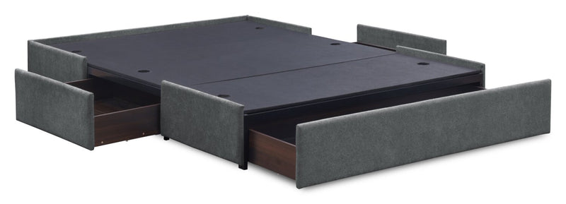 Amos Upholstered Storage Bed in Charcoal Fabric with Tufted Headboard & 3 Built-in Drawers - Full Size