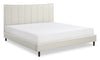 Paseo Platform Bed in Taupe Vegan-Leather Fabric - King Size | Lit plateforme rembourré Paseo en tissu de cuir végétalien taupe - format très grand lit