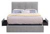 Amos Upholstered Storage Bed Base in Grey Fabric with 3 Built-in Drawers  - King Size | Base de lit de rangement Amos rembourrée en tissu gris avec 3 tiroirs intégrés - format très grand lit