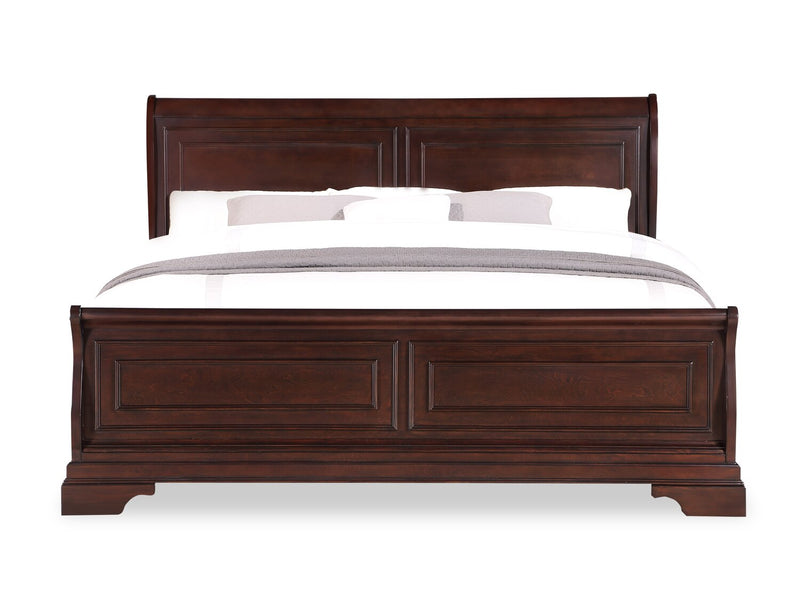 Marco Panel Bed with Headboard & Frame, Cherry Brown - King Size