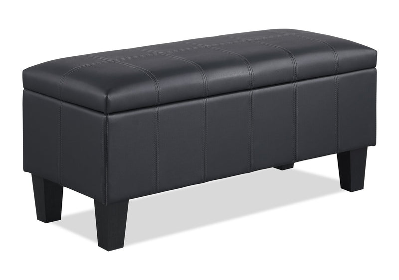 James 39.25\" Faux Leather Storage Ottoman - Black