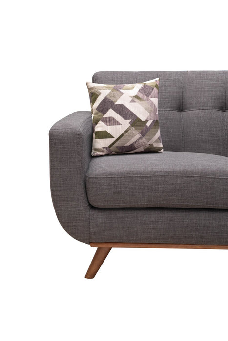 Kort & Co. Freeman 63\" Linen-Look Fabric Loveseat with Wood Legs and Tufted Back Cushions - Charcoal Grey