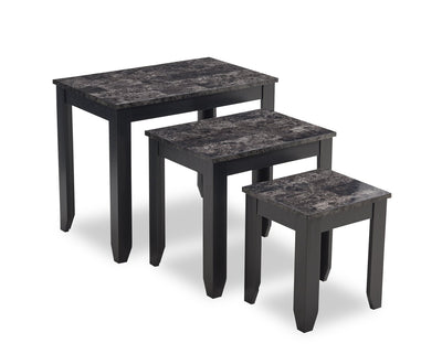 Roma  25" 3-Piece Nesting Tables with Shelf - Black Marble Look | 3 tables gigognes Roma de 25 po avec tablette - imitation de marbre noire