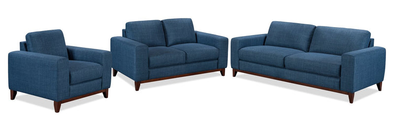 River 63.3\" Linen-Look Fabric Loveseat with Wood Base and Legs - Blue