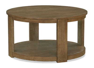 Declan 31.5" Modern Round Coffee Table with casters – Natural Wood  | Table à café ronde moderne Declan de 31,5 po avec roulettes - bois naturel