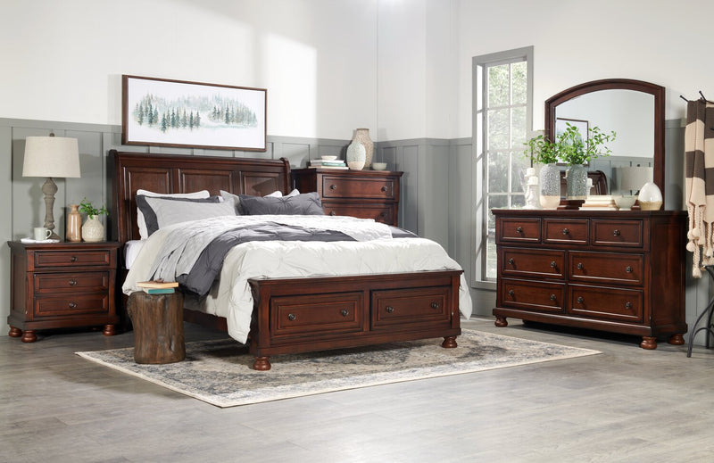Chelsea Platform Storage Bed with Headboard & Frame, Cherry Brown - Queen Size