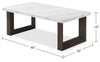 Silvia 48" Modern Coffee Table - White and Grey Marble Look with Brown Wood Legs|Table à café moderne Silvia de 48 po - imitation de marbre blanc et gris avec pattes en bois brun