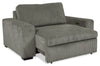 Stratus 59” Faux Fur Fabric Chair with Power Sliding Chaise - Fog Grey | Fauteuil Stratus de 59 po en tissu de fausse fourrure avec fauteuil long à coulissement électrique - gris brouillard
