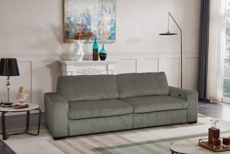 Stratus 108\" Faux Fur Fabric Full-Size Sofa Bed with Power Sliding - Fog Grey