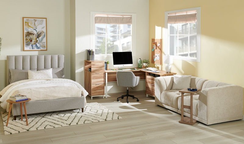 Kort & Co. Rain Upholstered Platform Bed in Light Grey Fabric, Tufted - Full Size