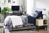 Tara Upholstered Bed in Grey Linen-Look Fabric, Button Tufted - Twin Size | Lit rembourré Tara en tissu d’apparence lin gris avec capitonnage à boutons - format lit simple