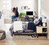Tara Upholstered Bed in Grey Linen-Look Fabric, Button Tufted - Twin Size | Lit rembourré Tara en tissu d’apparence lin gris avec capitonnage à boutons - format lit simple