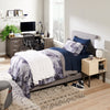 Tara Upholstered Bed in Grey Linen-Look Fabric, Button Tufted - Twin Size | Lit rembourré Tara en tissu d’apparence lin gris avec capitonnage à boutons - format lit simple