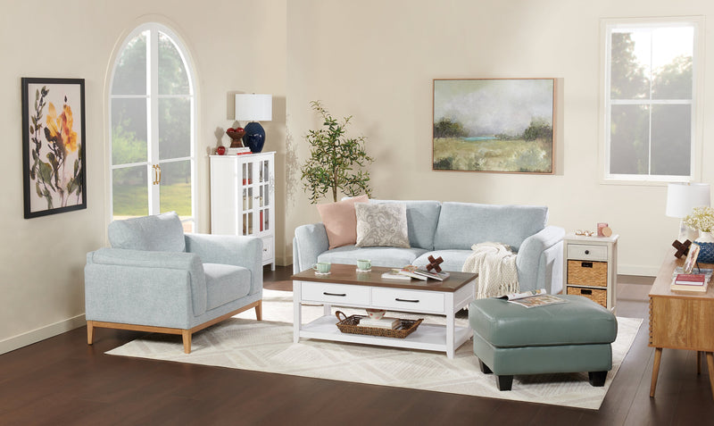 Chateau d’Ax Vita 31\" 100% Genuine Leather Ottoman with Diamond Pattern Stitching and Wood Legs - Seafoam Green