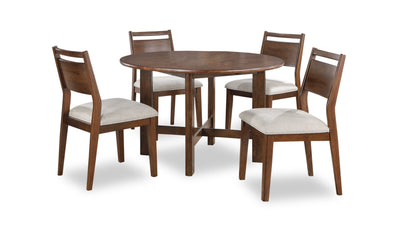 Vale 5pc Dining Set with Table & 4 Chairs, 48"W Round - Brown & Beige | Ensemble de salle à manger Vale 5 pièces avec table ronde de 48 po (l) et 4 chaises - brun et beige
