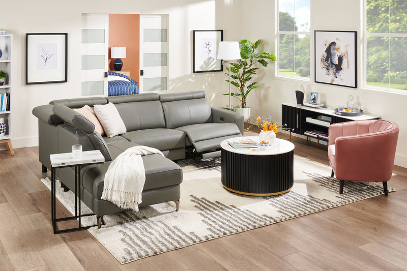 Valentino 3-Piece Left-Facing Genuine Leather Power Reclining Sectional with Adjustable Headrests - Grey