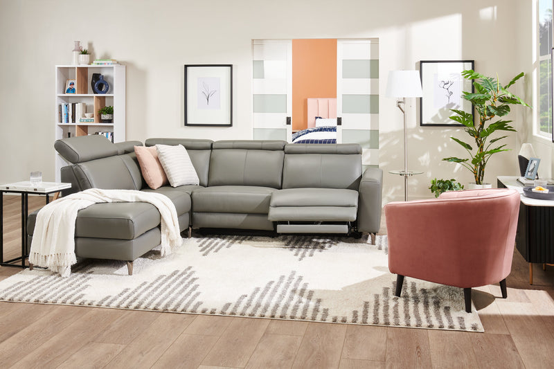 Valentino 3-Piece Left-Facing Genuine Leather Power Reclining Sectional with Adjustable Headrests - Grey