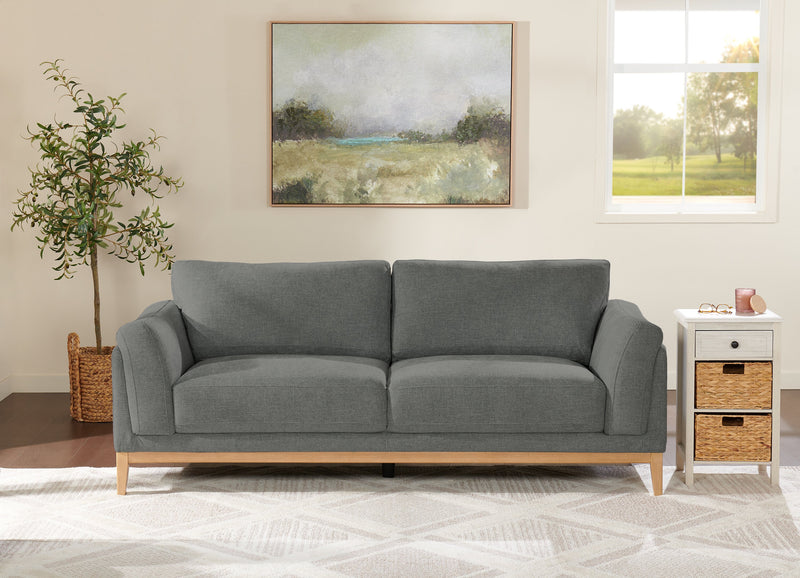 Valley 83.5\" Fabric Sofa with Rubberwood Base and Legs - Pewter