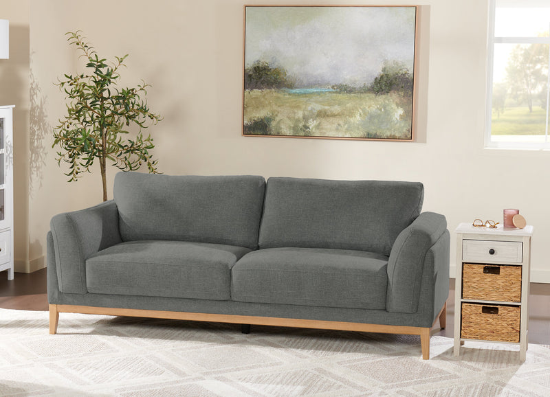 Valley 83.5\" Fabric Sofa with Rubberwood Base and Legs - Pewter