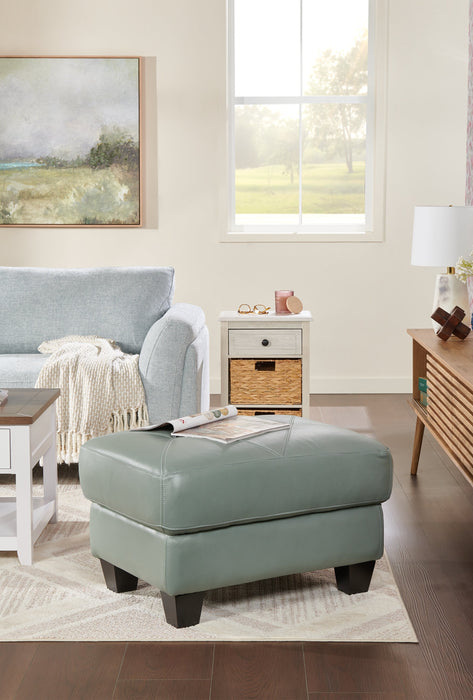 Chateau d’Ax Vita 31\" 100% Genuine Leather Ottoman with Diamond Pattern Stitching and Wood Legs - Seafoam Green